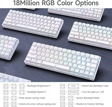 Klawiatura mechaniczna gamingowa TMKB T63 Blue switch biała