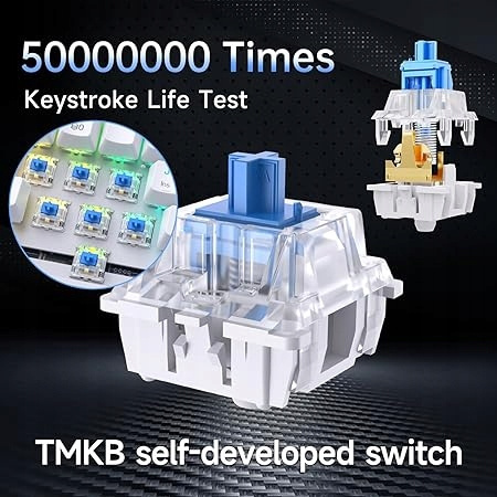 Klawiatura mechaniczna gamingowa TMKB T63 Blue switch biała