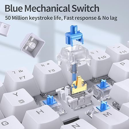 Klawiatura mechaniczna gamingowa TMKB T68SE Blue switch biała