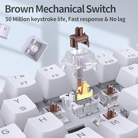 Klawiatura mechaniczna gamingowa TMKB T68SE Brown switch biała