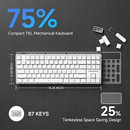 Klawiatura mechaniczna gamingowa TMKB T87SE Red switch biała