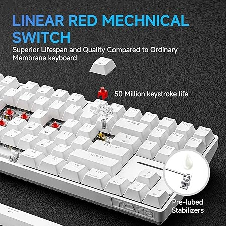 Klawiatura mechaniczna gamingowa TMKB T87SE Red switch biała