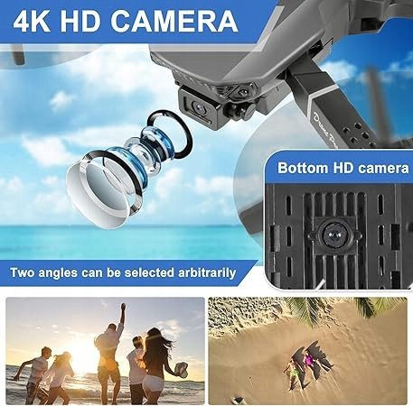 Dron E88 PRO 2-AKUMULATORY W ZESTAWIE KAMERA 4K FULL HD JASNO-SZARY