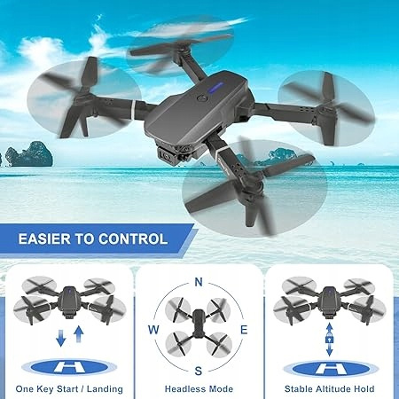 Dron E88 PRO 2-AKUMULATORY W ZESTAWIE KAMERA 4K FULL HD JASNO-SZARY