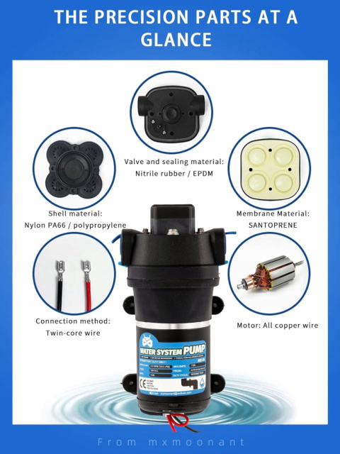 Automatyczna pompa wodna Mxmoonant 12,5 l/min, 12 V Automatyczna pompa wodna Mxmoonant 12,5 l/min, 12 V