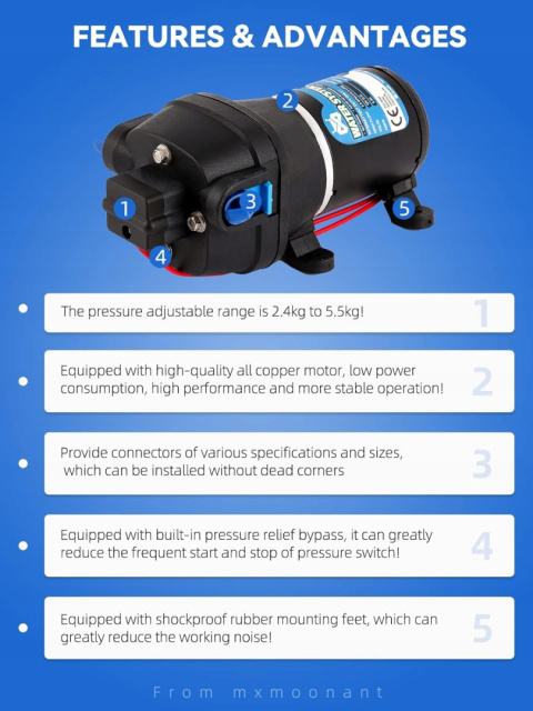 Automatyczna pompa wodna Mxmoonant 12,5 l/min, 12 V Automatyczna pompa wodna Mxmoonant 12,5 l/min, 12 V