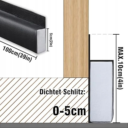 BKSAI Stoper ogranicznik przeciągów uszczelka MONTAŻ BEZ KLEJU 100cm Czarny