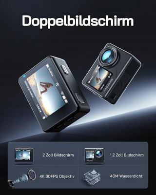 Kamera sportowa WOLFANG GA120 4K 40M wodoodporna 170° szerok podwójny ekran