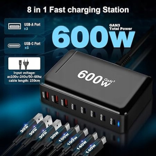 Ładowarka USB C 600W 8 Portów Szybkie Ładowanie QIQIAZI MacBook iPad
