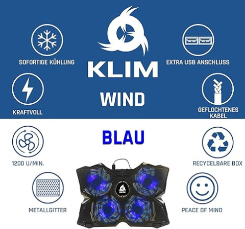 Podkładka chłodząca KLIM Wind do notebooków 48,3 cm (19") 1400 RPM Czarny