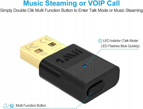Transmiter nadajnik audio Bluetooth 5.0 USB 1Mii