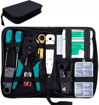Zestaw Narzędzi Sieciowych SGILE 12w1 Tester Zaciskarka RJ45 RJ11 + Etui