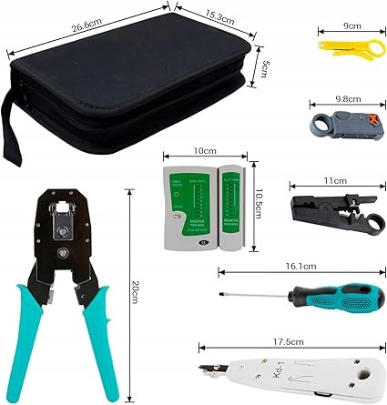 Zestaw Narzędzi Sieciowych SGILE 12w1 Tester Zaciskarka RJ45 RJ11 + Etui