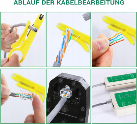 Zestaw Narzędzi Sieciowych SGILE 12w1 Tester Zaciskarka RJ45 RJ11 + Etui
